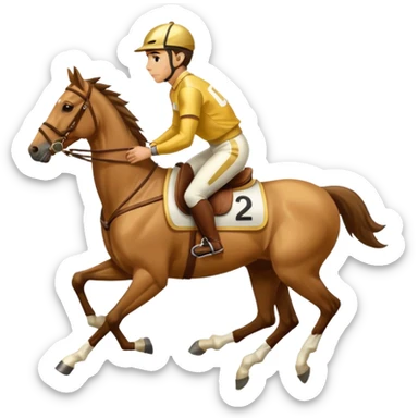 a jockey riding a running horse gold jersey and saddle sticker