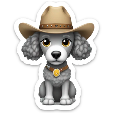 Grey poodle standing with cowboy hat mini skirt and cowgirl boots sticker
