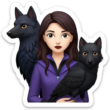 Alysanne Blackwood from Game of Thrones. She is known as black aly and is the Wife of Cregan Stark. I have her looking like Hande Erçel. Show her with a raven and a wolf sticker