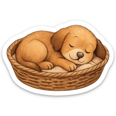 cozy dog sleeping in a basket, peaceful sticker