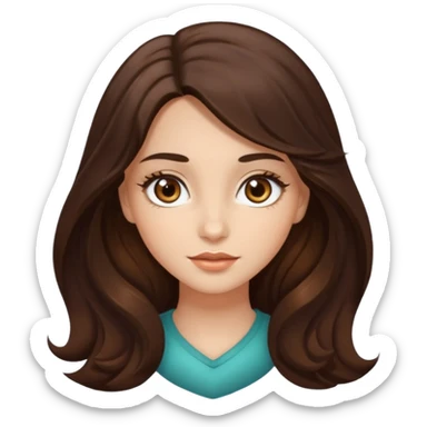 girl with wavy long dark brown hair, brown eyes, light to medium complexion, long lashes, almons shaped eye sticker