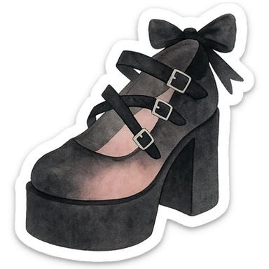 BLACKPINK-inspired gothic shoes, no hearts, black and pink, cute and stylish, watercolor art style sticker