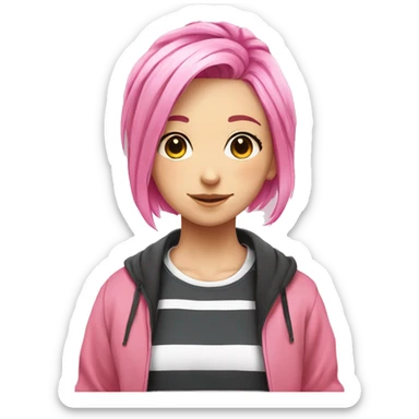 Anime girl- pink hair- striped shirt- tracksuit  sticker