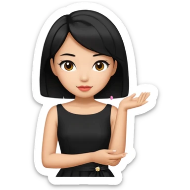 asian black short shoulder length hair tanned woman, black dress girly things sticker