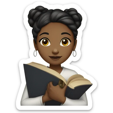 african american girl black hair in bun hold book with cross on it sticker