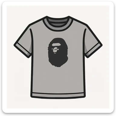 BAPE t-shirt, minimalist style, small ape head logo on chest, plain background, neutral colors sticker