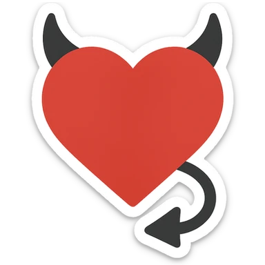 minimalist devil heart icon, flat red and black colors sticker
