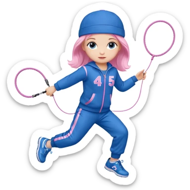 three big emojis: 👧🏻🎀 (doll girl), 😀👕4️⃣5️⃣6️⃣🤾 (player jumping rope in tracksuit 456), 👦🏻🧢 (boy with cap). sticker