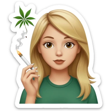 white girl with brown to blonde ombré hair smoking a marijuana cigarette sticker