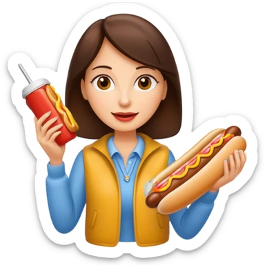 tourist brunette woman holding hot dog sticker