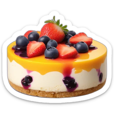 No bake cheesecake topped with 3 jams strawberry , blueberry and mango  sticker