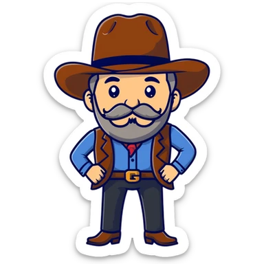Dutch van der Linde from Red Dead Redemption 2, older man with mustache and beard, cowboy hat, suit, western gang leader sticker