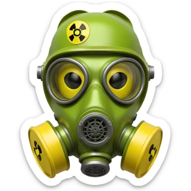 3D render of Gas Mask, toxic waste aesthetic, neon green bubbling liquid, caution yellow metal, industrial warning texture, Apple emoji style, isolated on white background --v 6.0 sticker