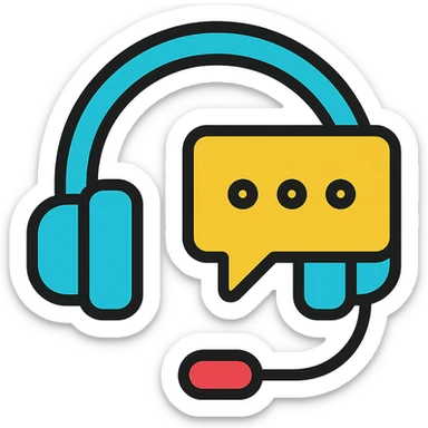 voice chat widget icon, headset with chat bubble, flat design, tech app look sticker