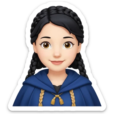 braid black hair, white girl, dark blue cloak, happy smile sticker