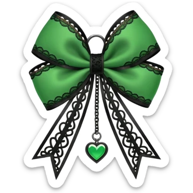green gothic bow with black lace trim and heart charm, remove background sticker