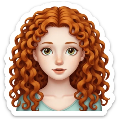 Attractive girl with extremely long curly hair and many freckles on her face sticker