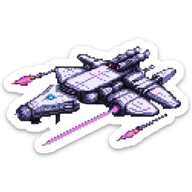 Retro-futuristic space cruiser with laser cannons sticker