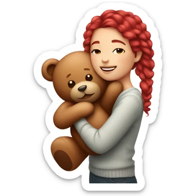 girl with cherry hair hugging a big teddy bear sticker