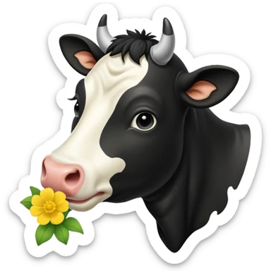 pantomime friesan cow with buttercup in mouth sticker