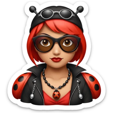a badass villain ladybug thug with sunglasses and a necklace on sticker