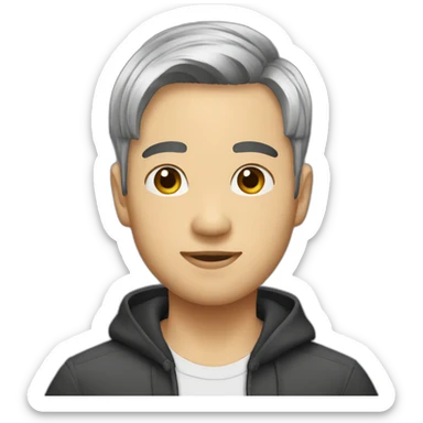 asian male with curtains haircut black hair sticker