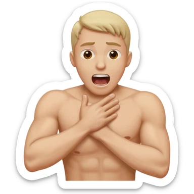 Arms crossed across body with hands around neck with the guy screaming  sticker