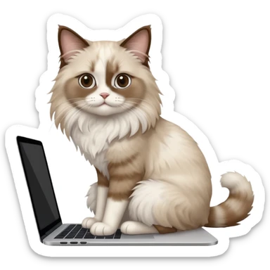 Cute ragdoll cat on a laptop. Should sit on top of the laptop, cat is way bigger than the laptop. Could walk on the laptop or sit. I liked the first one but remove the blue on the cat sticker