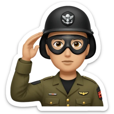 Soldier saluting with helmet + black mask sticker