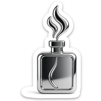 Minimal symbolic icon representing a signature fragrance: abstract vapor or mist emerging from a sleek bottle sticker