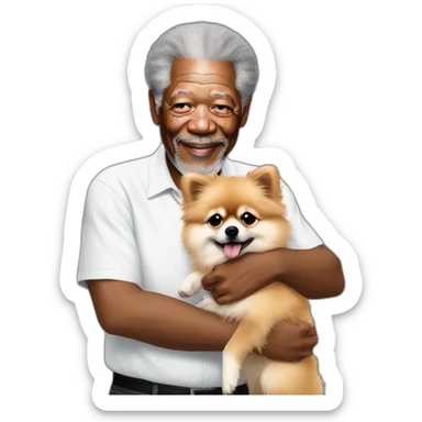 morgan freeman hugs Pomeranian sticker
