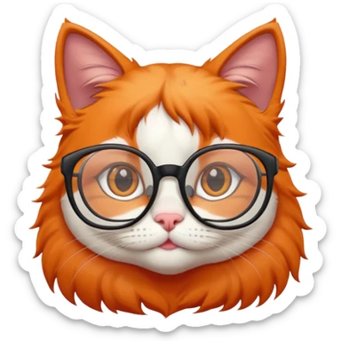 cute girl cat with big thin framed glasses sticker
