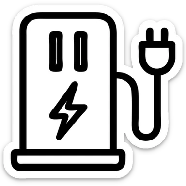 minimalist EV charging paused icon, outlined style, clear pause symbol, electric vehicle charging cable, modern, simple, no fill sticker