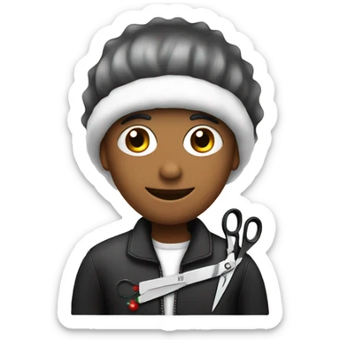 Hairstylist with a Santa hat on and a pair of scissors sticker