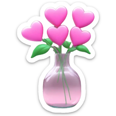 10000000 huge pink hearts on stems in a clear glass vase sticker