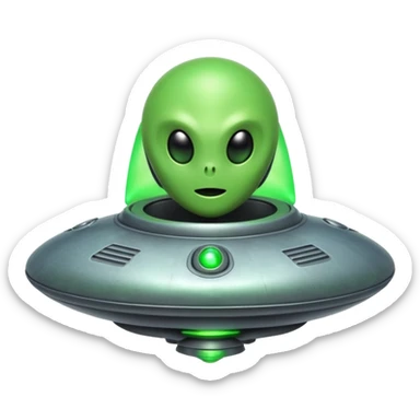Alien spaceship, glowing beam, small cartoon emoji, no background sticker