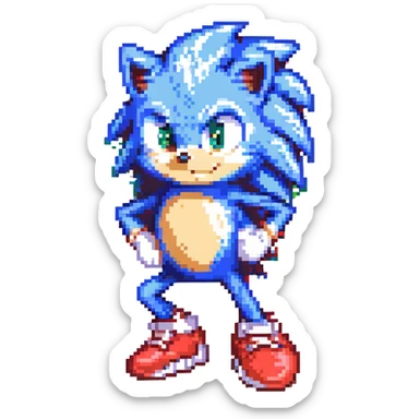 Sonic the Hedgehog, blue cartoon hedgehog with red shoes, energetic pose sticker
