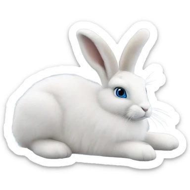 snowshoe hare very fluffy with no feet showing. laying down, side view, blue eyes sticker