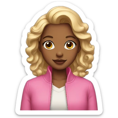 A girl with a pink jacket and heart earrings sticker