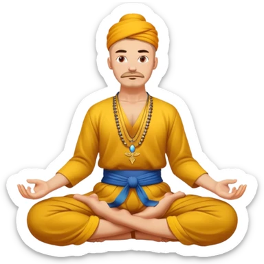 Ukrainian Cossack with a topknot meditating in litus pose in saffron harem pants sticker
