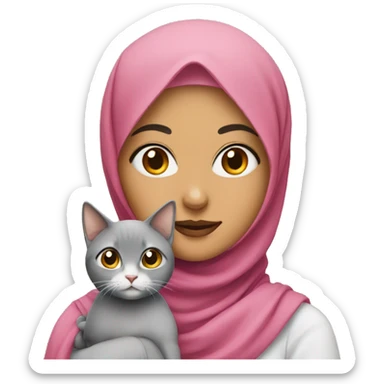 pretty woman with hijab holding a cat sticker
