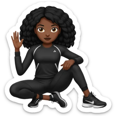 Femme noire avec cheveux noir et qui fait du sport en tenue noire.  sticker