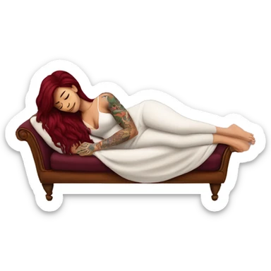 Beautiful tattooed burgundy long haired woman napping on sofa sticker