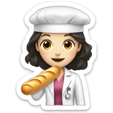 dark hair doctor girl eating french baguette sticker
