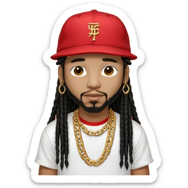 Lil jon with black dreadlocks, red baseball hat, white t shirt and gold chain  sticker