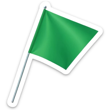 Emoji-style triangular flag, bright green, flat design, no folds or shading, simple and clean, minimalistic, centered on plain white or transparent background, high resolution sticker