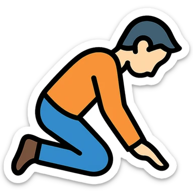 side view of a man kneeling and bowing, gesture of respect sticker