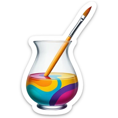 Glass painting icon, hand-painted colorful patterns on a glass surface, visible fine paintbrush and glass object like a vase or decorative plate, bright vibrant colors, no finished artwork, just the painting process, minimalistic style, clean lines, transparent background. sticker
