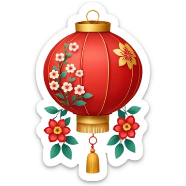 kawaii cute chinese red lantern with floral decoratons sticker