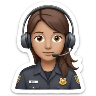 911 dispatcher dark gray uniform, long brown hair, head set sticker